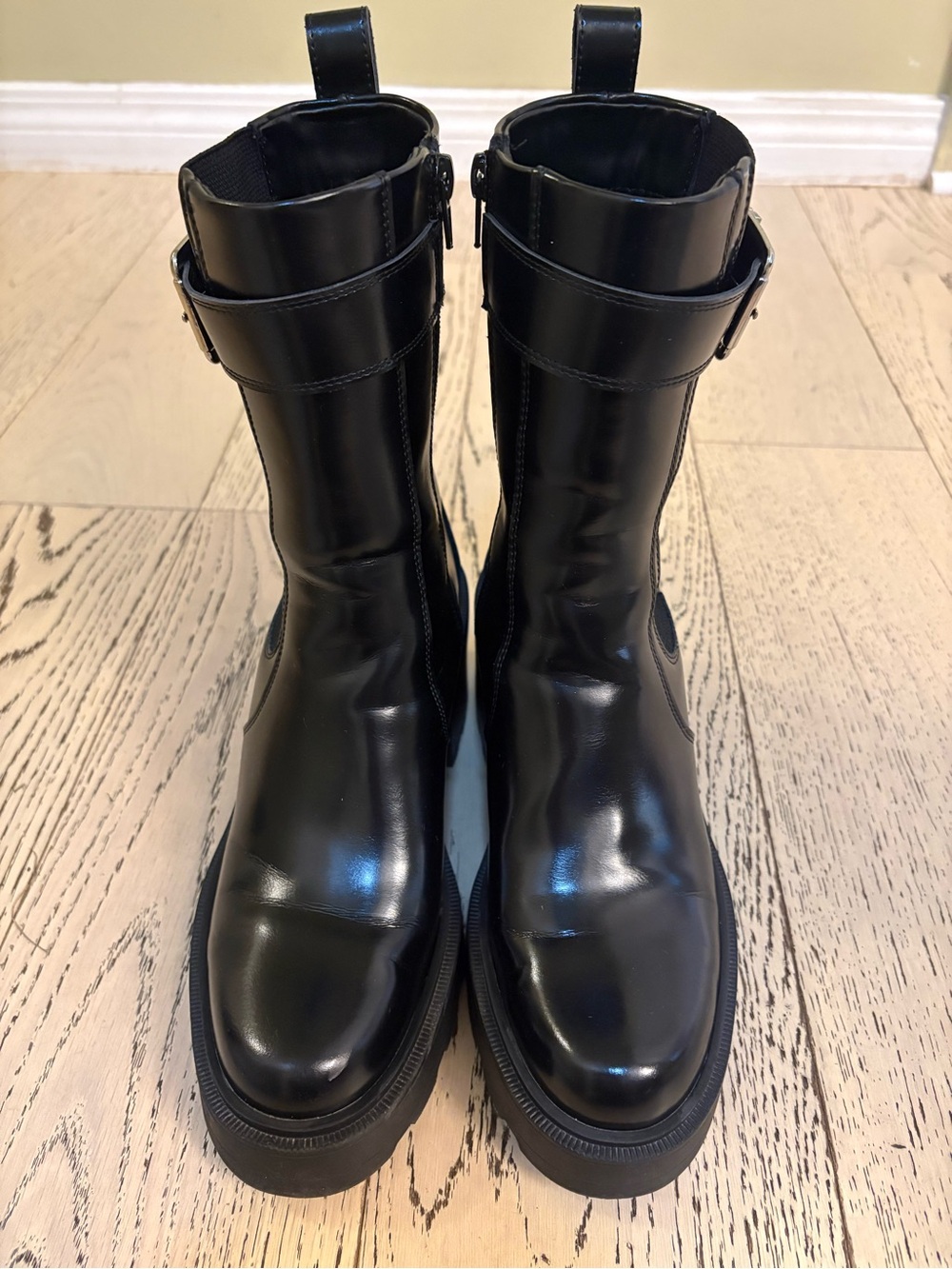 Zara Platform Lug Chelsea Boots with Buckle Strap Size 39 - Picture 3 of 10